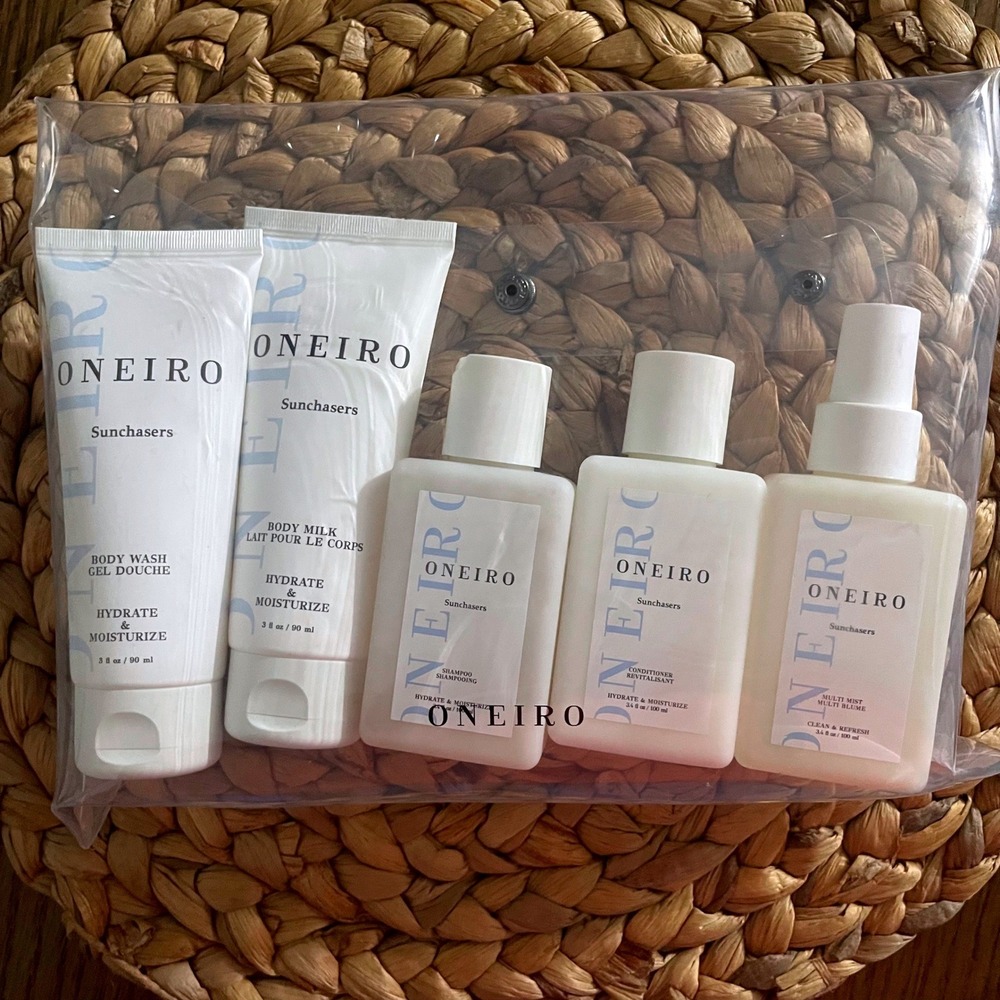 Oneiro Sunchasers Travel Set Body Wash Milk Shampoo Conditioner Multi Mist 5pc